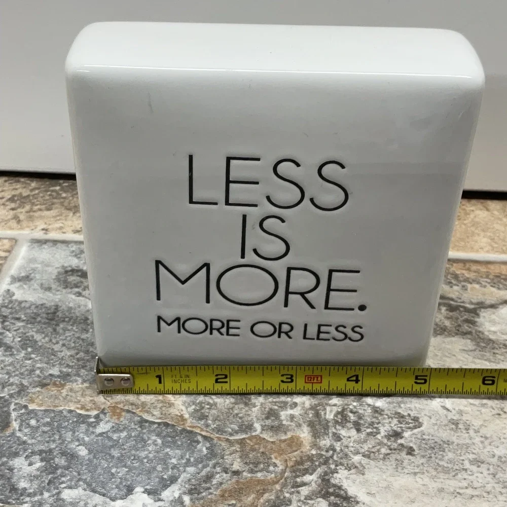 Pottery Barn Less Is More More Or Less White Ceramic Decorative Block Sign
